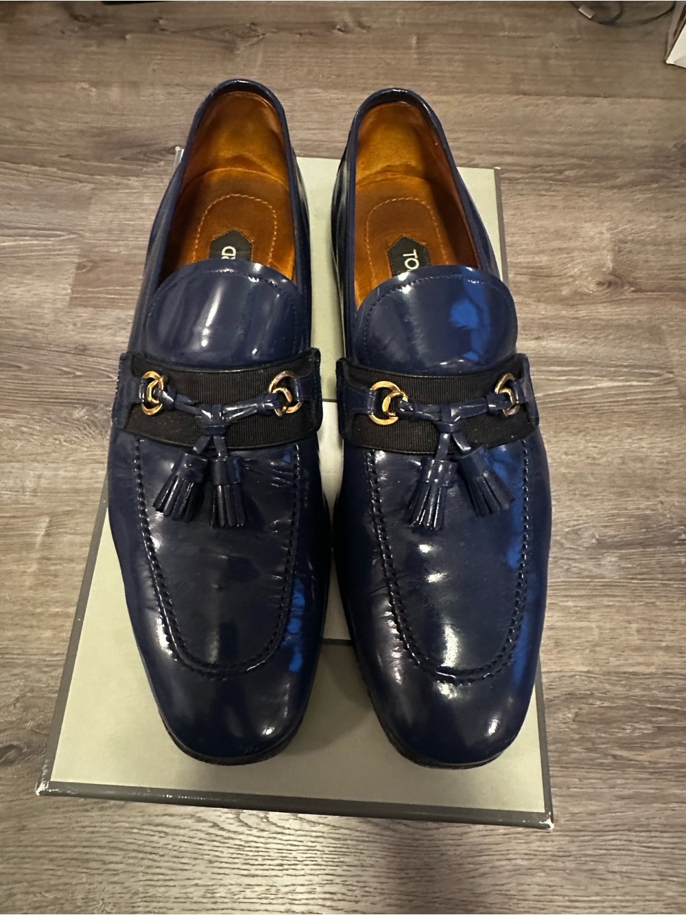 Tom Ford Men's Navy Tassel Loafers - patent leather